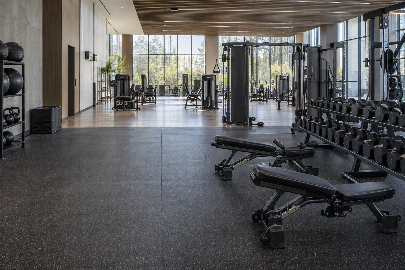Illustrative commercial gym equipment layout